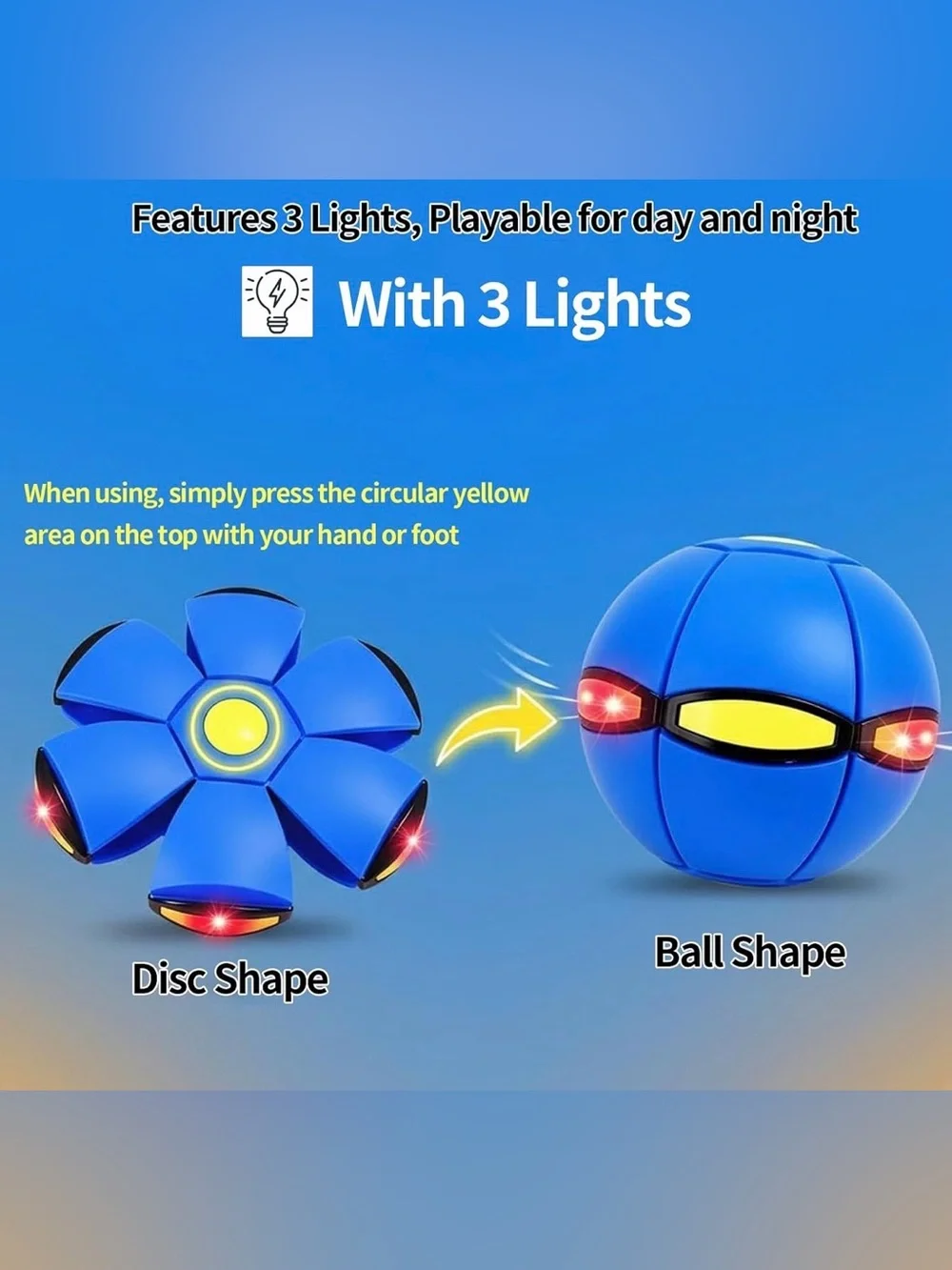 ⁠2 Pack Magic Flying Disc Deforming Ball LED Light Up Toy Set Outdoor Kids Game